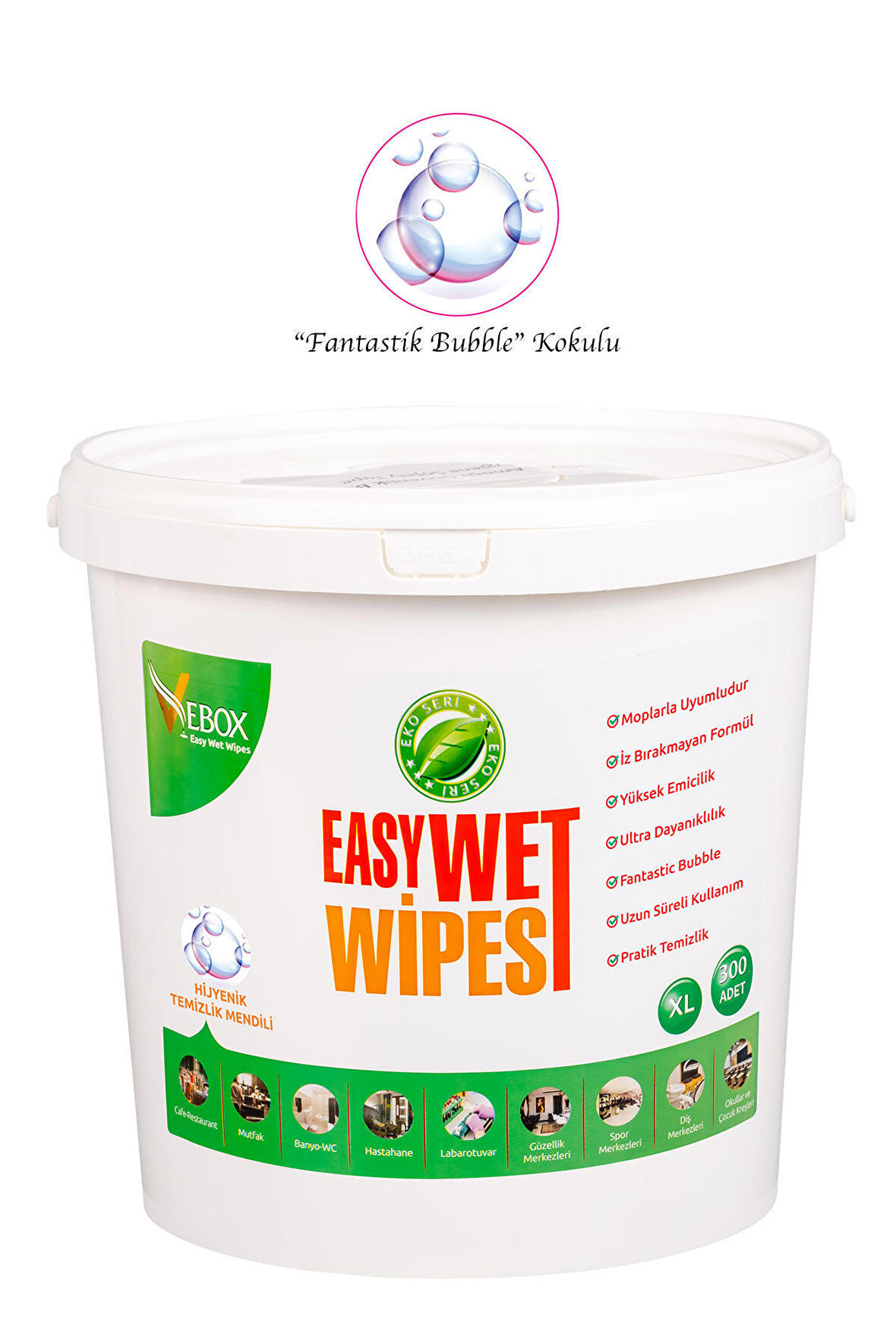 VEBOX Easy Wet Wipes Kova Islak Mendil Fantastik Bublle Kokulu Eko 300'lü